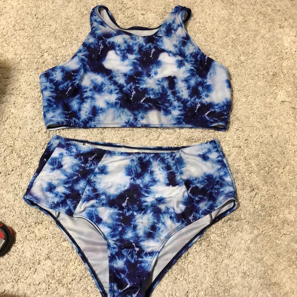 Swimming suit high neck and high rise bottoms